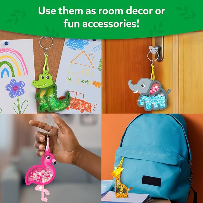 Skillmatics Shake-its – Glitter Craft Kit for Kids, DIY Animal Arts & Crafts with Keychains, Mess-Free Activity, Travel Toy, Birthday Gift for Girls & Boys Ages 4, 5, 6, 7, 8, 9