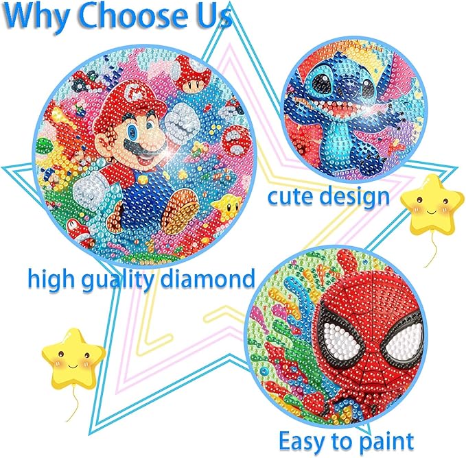 Fuinkqe 4 PCS Diamond Art Kits for Kids, Cartoon Diamond Art for Kids Ages 4-8-12, Diamond Art Painting Mosaic Kits for Gift Home Wall Decor (6x6 inch)