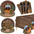 Western Party Decorations - 81 Pcs Plates, Napkins, Western Tablecloth, Black Forks Set for Western Birthday Party Decorations Western Party Supplies, Serve 20