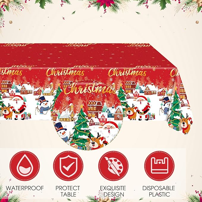 41 PCS Christmas Party Decorations,Christmas Table Decorations Xmas Party Tableware Set Include Disposable Christma Paper Plates Napkins and Tablecloth,Xmas Holiday Party Serves 20 Guests