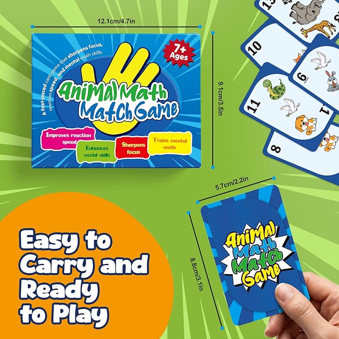 Animal Math Match Game - Fun-Filled Kids Educational Game for Ages 7+ - Entertaining Card Game for Kids and Family - Easy to Learn, Fast paced, Fun and Exciting - Quick-Counting Game for 2-4 Players