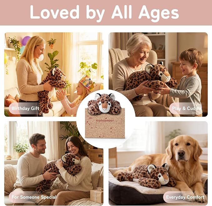 Niuniu Daddy Leopard Weighted Stuffed Animals for Kids & Adults, 24" | 5lb Large Weighted Plushies Pillow for Sleeping and Calming, Cute Lying Toy Huggable Gift for Everyday Comfort