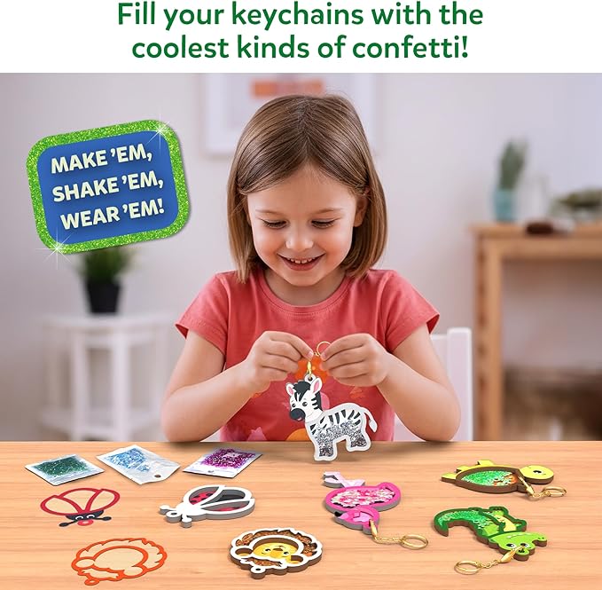 Skillmatics Shake-its – Glitter Craft Kit for Kids, DIY Animal Arts & Crafts with Keychains, Mess-Free Activity, Travel Toy, Birthday Gift for Girls & Boys Ages 4, 5, 6, 7, 8, 9