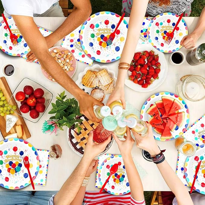 Happy Birthday Party Decorations Polka Dot Tableware Set, include 20 Plates and 20 Napkins, for Polka Dots Boys Girls Party Supplies