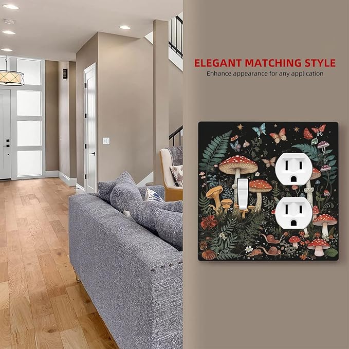 Cartoon Floral Mushroom Forest Butterfly Flowers Wallplates 1 Toggle 1 Duplex Electrical Gfci Faceplate Decorative Light Switch Covers Switch Plate for Bedroom Kids Room Decor