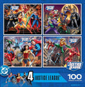 MasterPieces Puzzle Set - 4-Pack 100 Piece Jigsaw Puzzle for Kids - Justice League 4-Pack - 8"x10"