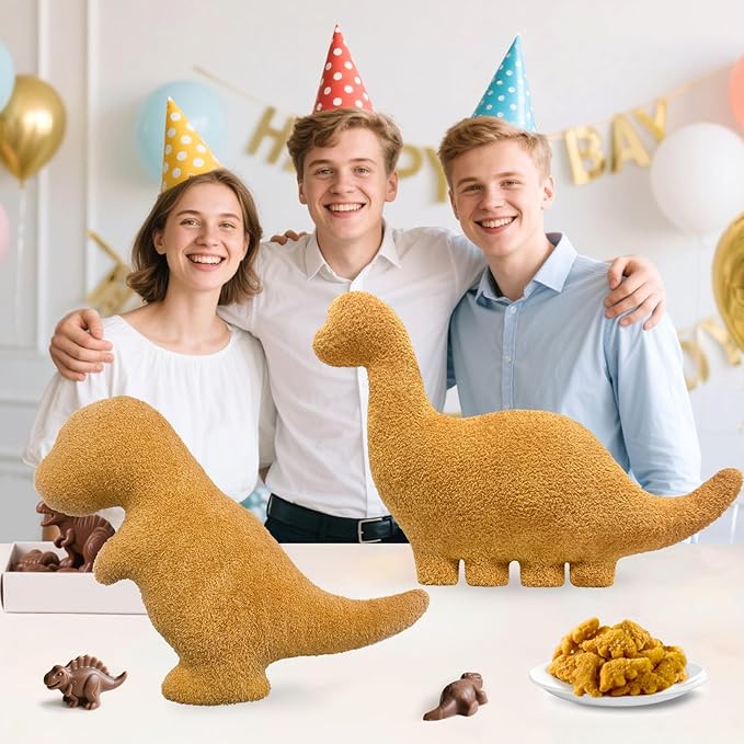 Andywoo Dino Chicken Plush Nuggets Pillow for Funny Birthday Gifts, Cute Funny Stuffed Animals Toy for Boy and Girl, Dinosaur Gifts for Kids Teens and Adults (2 Pack, Large)