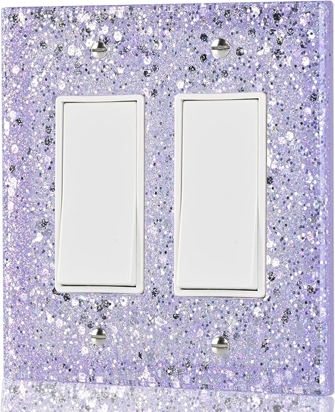 2-Gang Light Switch Cover Plate - Shiny Purple Mirror Finish,5.1"x5.1",Sparkling Design for Outlet or Double Rocker Switch