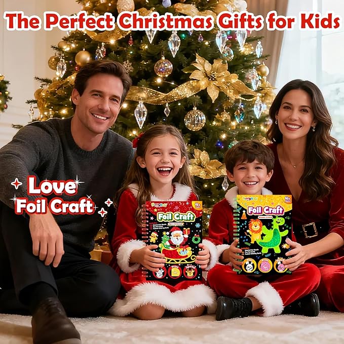 FUNNYB&G Foil Art Crafts for Kids Ages 4-8: Mother's Day 2026, Birthday Gift for Kids, Art and Crafts Supplies, Party Favors, Creative Toys for Kids 4 5 6 7 8 9 Years Old(Christmas)