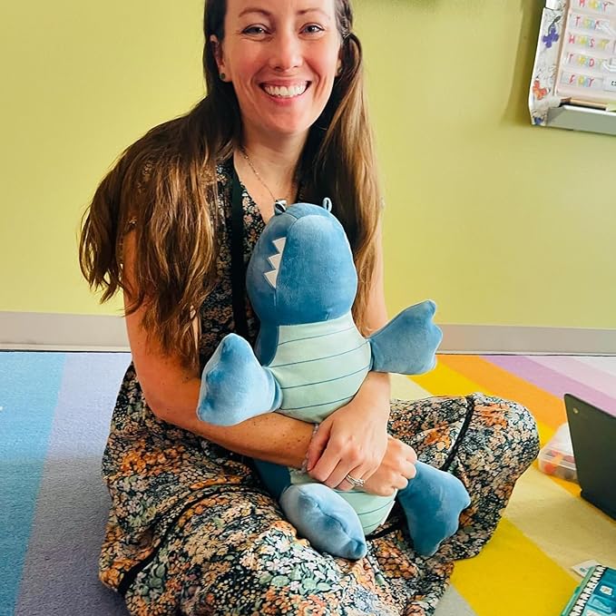 KOWSI® Microwavable Heating Pad Blue Winged Dragon Plush - 1.4 Lb Weighted Stuffed Animal Toy with Tourmaline Beads & Lavender - 16" Squished Long Dinosaur Pillow - Lumbar Back Cushion Lasting Warmth