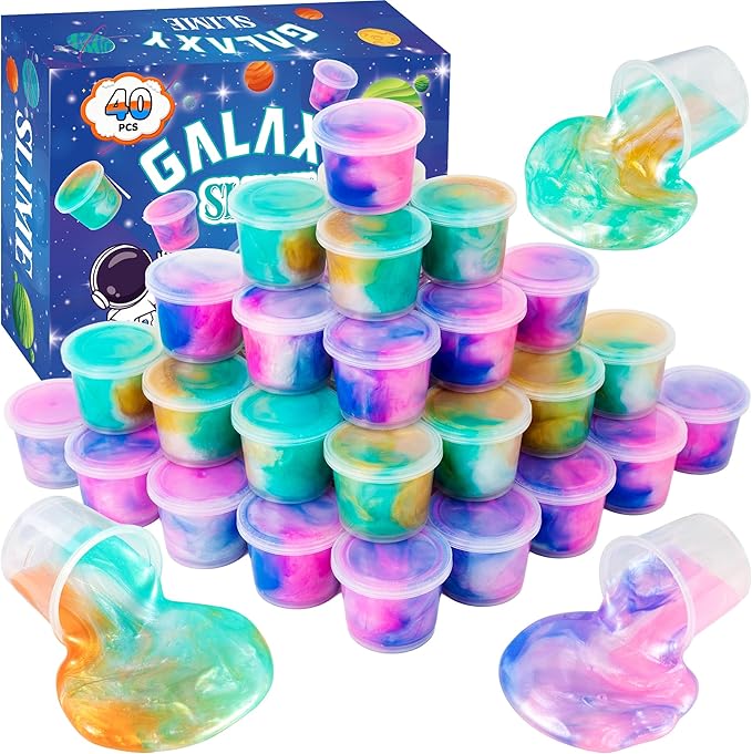 40 Pack Galaxy Slime Kit with,Slime Party Favors for Kids, Non Sticky,Wet,Soft Sludge Toy Mini Slime Bulk for Boys Girl