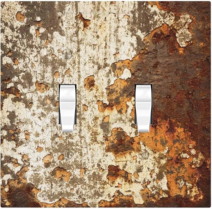 Decorative Switch Plates Vintage Metal Rust Texture Peeling Paint 2 Gang Double Toggle Outlet Light Switch Cover Wall Plate Electrical Faceplate For Farmhouse Cabin Decor