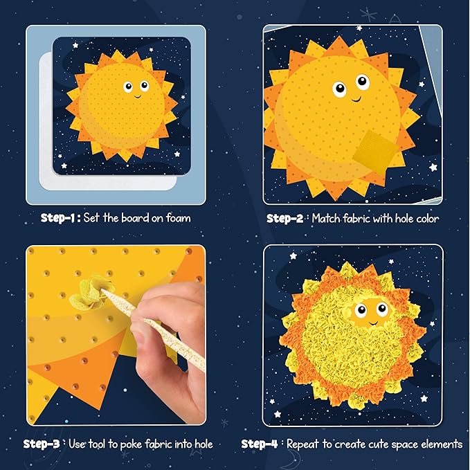 jackinthebox Poke Poke Art for Kids – Space Theme, Flower Pressing Kits, Mess-Free Fabric Art and Craft,Gift for Kids for Girls and Boys Ages 4 5 6 7 8