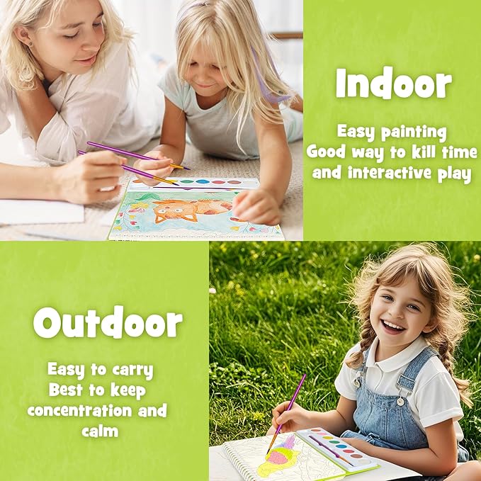 JCREN Paint with Water Books for Kids, Watercolor Coloring Book Mess Free Watercolor Painting Set, Arts and Crafts Water Color Paint Kit Birthday Gifts for Kids Toddlers 3-5 Boys Girls(Animal)