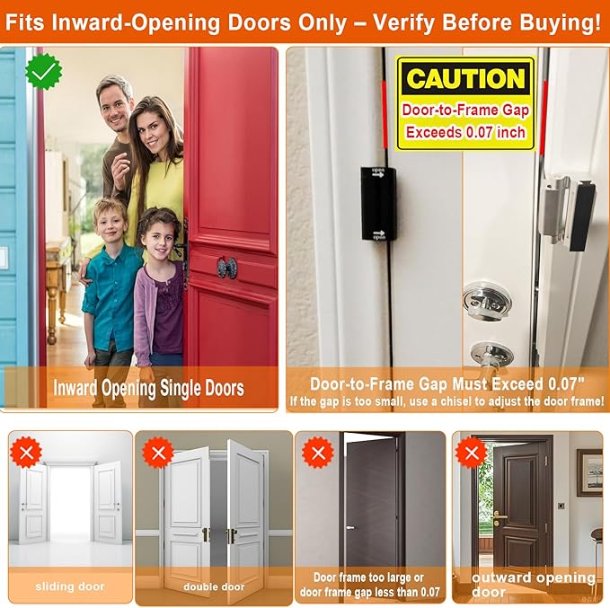 Home Security Door Reinforcement Lock, Upgraded Front Door Locks for Kids Safety Withstand 800 lbs, Child Proof Door Lock, Extra Door Lock from Inside Prevent Unauthorized Entry (2 Pack, Black)