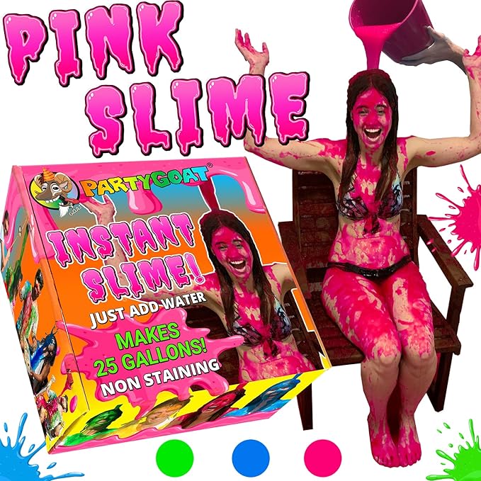 PARTY GOAT Pink Instant Slime Powder. Bulk 25 Gallon Kit. Just Add Water. Liquid Slime Mix to Dump on People in Fundraisers & Games