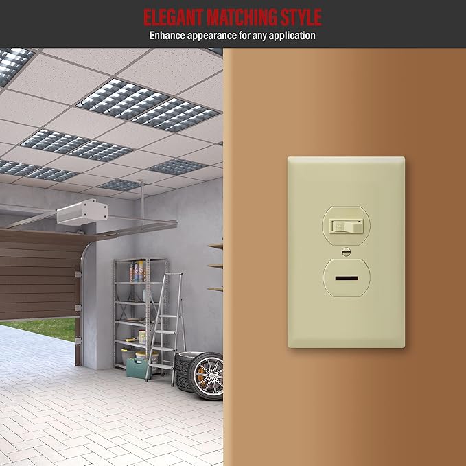 ENERLITES Duplex Receptacle Outlet Wall Plate, Jumbo Electrical Outlet Cover, Gloss Finish, Oversized 1-Gang 5.51" x 3.50", Polycarbonate Thermoplastic, 8821O-I, Ivory
