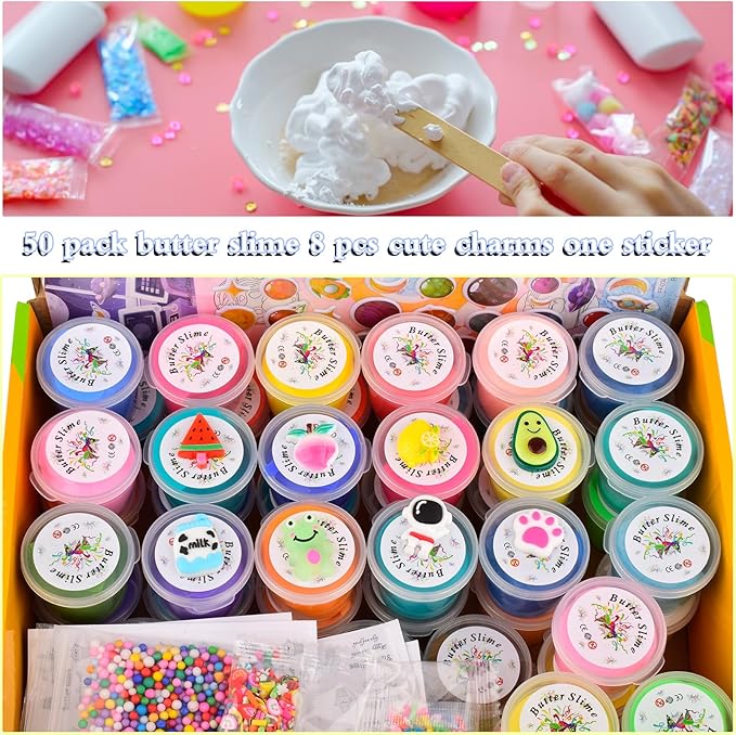 50 Packs Mini Butter Slime, Scented Slime Party Favors, Soft & Non-Sticky, Stress Relief Fidget Toys and Gift for Kids Easter Basket Stuffers Exchange Prizes