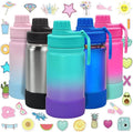 CHILLOUT LIFE 12 oz Kids Insulated Water Bottle for School with Leakproof Spout Lid and Cute Waterproof Stickers, Personalized Stainless Steel Thermos Flask Metal Water Bottle for Girls & Boys