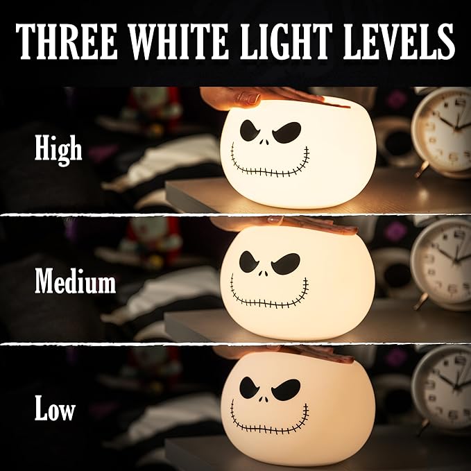 Disney Jack Skellington Squishy Light - Color-Changing Night Light for Kids & Adults, USB/Battery Operated Dimmable Lamp, Halloween & Christmas, Perfect for Bedroom, Playroom, Living Room (82503)