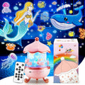 One Fire Princess Gifts for Girls Toys, 15 Music+15 Films+315 Colors Night Light Projector, 360°+Remote+Cordless Star Projector for Kids, Mermaid Gifts for Girls Room Decor, Pink Baby Toddler Toys