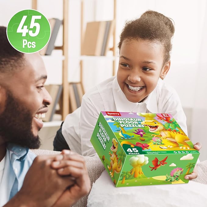SYNARRY Dinosaur Floor Puzzles for Kids Ages 4-6, Large 45 Piece Floor Puzzles for Kids Ages 3-5, Puzzles for 4-8 Years Old, Dinosaur Toys Easter Basket Stuffers Gifts for 3 4 5 6 7 8 Year Old Boys