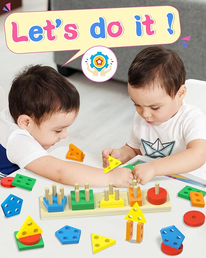 kecristv Montessori Toys for 1 2 Year Old Girl and Boy Birthday Gifts, Shape Sorter Wooden Toys for Toddlers Age 1-3 2-4, Learning Educational Sensory Stacking Toy Toddler Puzzles