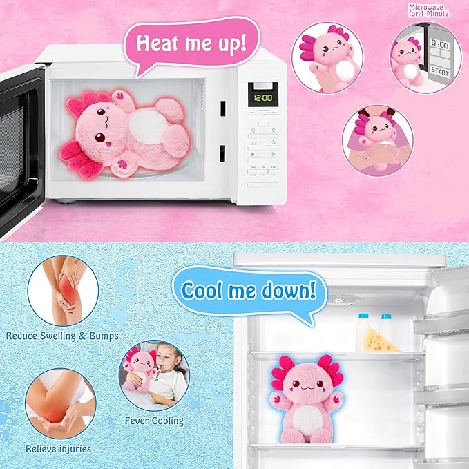 Pink Axolotl Microwavable Heating Pad Stuffed Animals-1.2lb Weighted Heating Pads for Cramps &Period Pain Relief Soft Plush Toy,Coolable & Heatable Stuffed Amimals, Birthday Gift for Women Kids