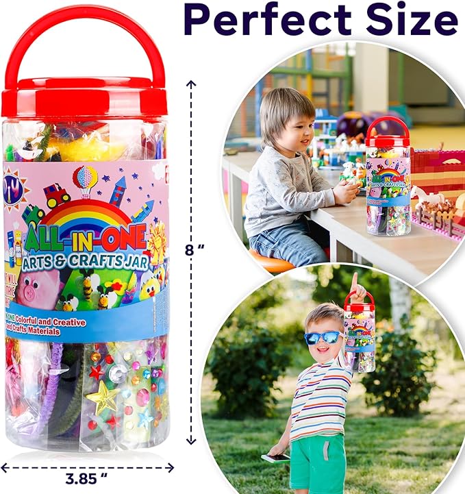 FUNZBO Arts and Crafts Supplies for Kids - Toddlers Craft Kit with Glitter Glue Stick,Pipe Cleaners Pom Poms Craft Tools, DIY School Supplies Kit, Girls Toys, Birathday Gifts for Girls Boys Age 4+