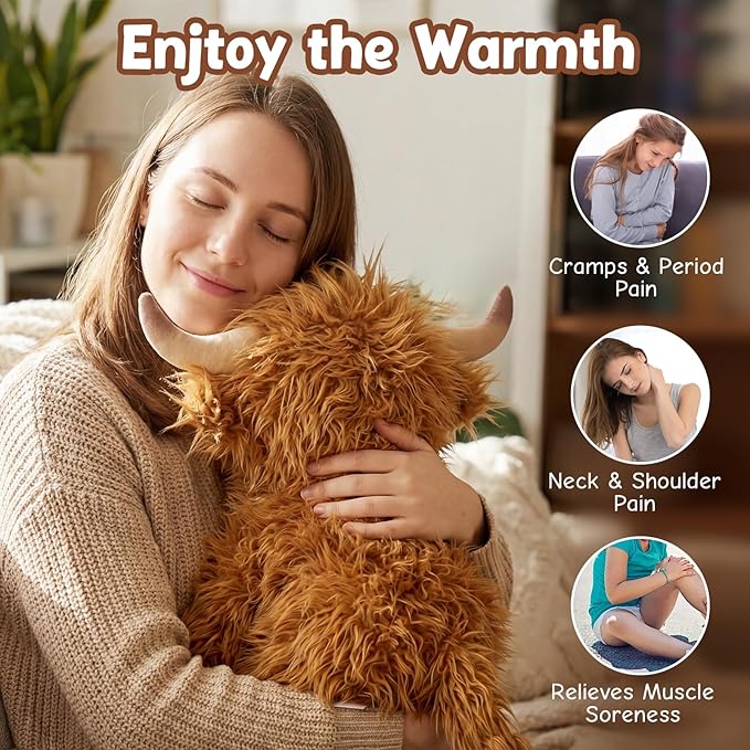 Highland Cow Stuffed Animals, Microwavable & Weighted Stuffed Animal, Highland Cow Plush for Warmth Comfort, Heatable Coolable Lavender Scent Toy, Cute Soft Plushies Gifts for Kids Boy Girl and Adults