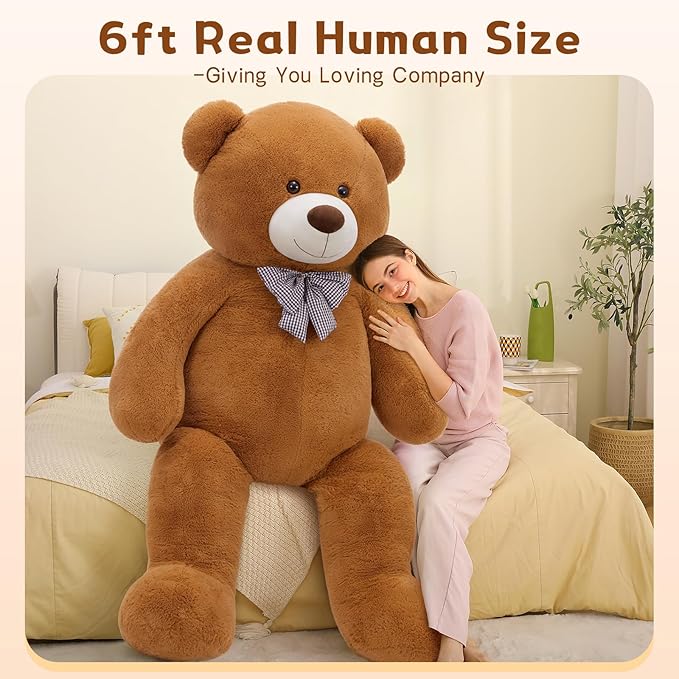 MaoGoLan Giant Teddy Bear 6 Feet Tall, Dark Brown Human Size Big Teddy Bear Stuffed Animal for Boyfriend,Girlfriend,Wife on Valentines Day,Christmas,Birthday