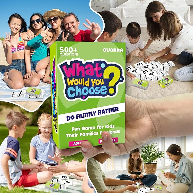 QUOKKA Board Games for Kids 8-12 – Family Games for Kids and Adults – What Would You Choose – 500+ Questions – Does Family Rather – Fun Card Game for Families and Teens