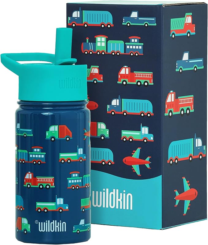 Wildkin Kids 14oz Stainless Steel Water Bottle – BPA-Free, Leakproof, Insulated, Easy-Clean - Transportation