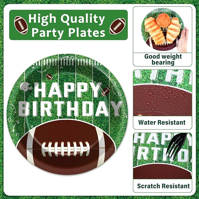 100 Pcs Football Party Supplies Set Football Birthday Plates and Napkins Sports Party Tableware Packs Decorations Sports Disposable Paper Plates Napkins Forks Serve 25