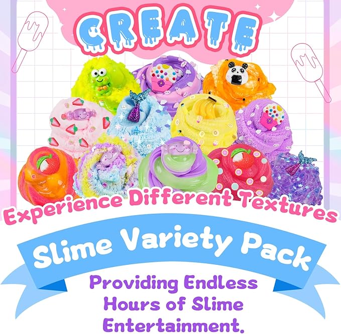 Slime Variety Pack Different Textures, 8 x 100ml Slimes Kit Includes Rainbow Cloud, Butter, Clear, Glow in The Dark Slime, Slimes Party Favors for Kids, Birthday Easter Halloween Boys & Girls Gift