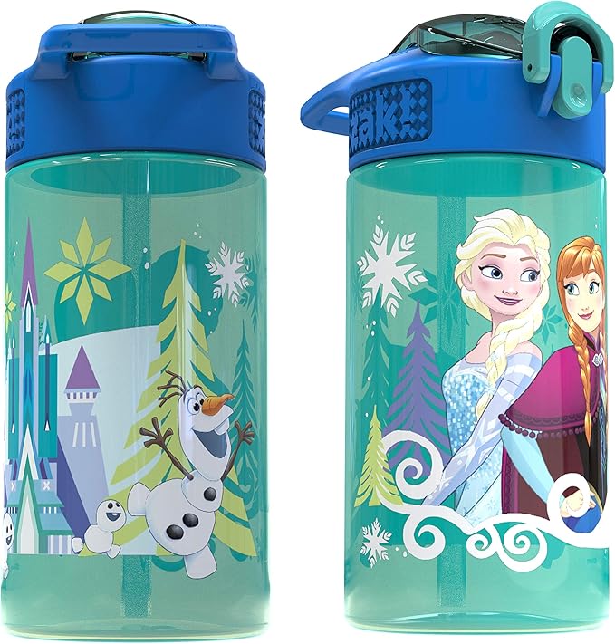 Zak Designs Disney Frozen 2 Kids Spout Cover and Built-in Carrying Loop Made of Plastic, Leak-Proof Water Bottle Design, 16oz, Elsa & Anna