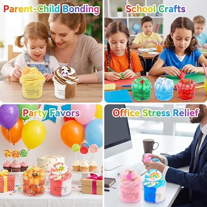 12 Pack Slime Kit - with 4 Jelly Cube Crunchy Slime, 4 Cloud Slime and 4 Butter Slime, Soft & Non-Sticky- Toys for Girls and Boys - Arty Favor, Stress Relief Toy, Classroom Reward