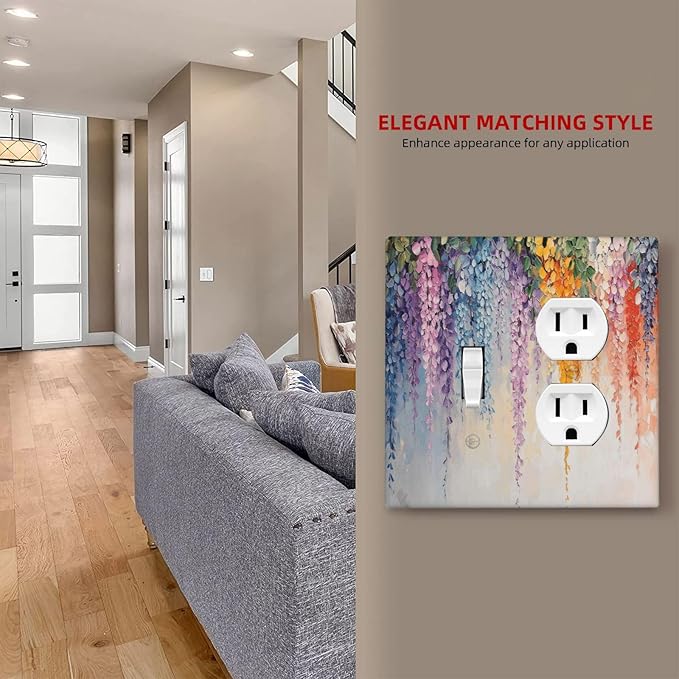 Colorful Wildflower Wisteria Cascade Floral Flower Wallplates 1 Toggle 1 Duplex Switch Plate Electrical GFCI Faceplate Decorative Light Switch Covers for Bedroom Living Room Decor