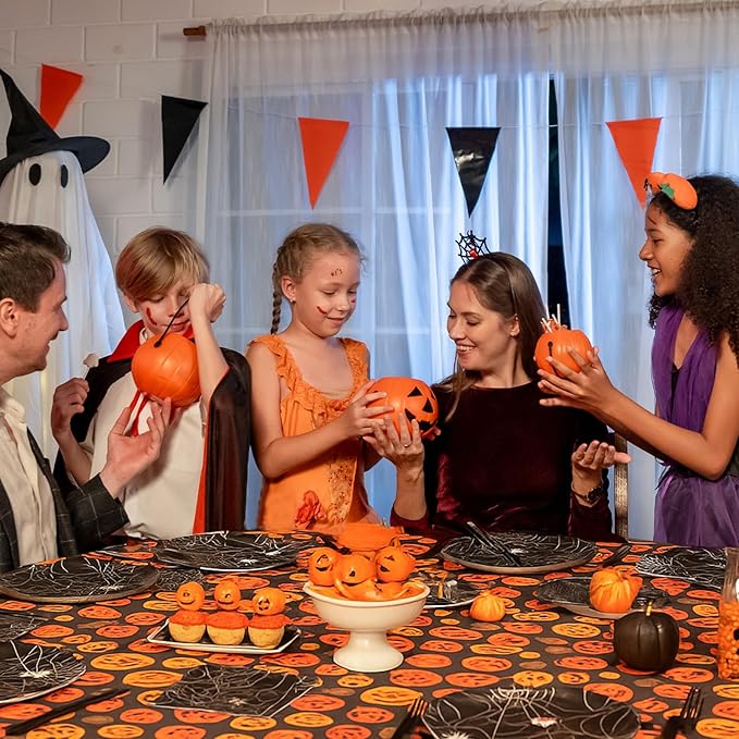 100 Pcs Halloween Spider Web Tableware Party Supplies Set, Serves 25 – Disposable Spiderweb Paper Plates, Napkins, and Forks, Spooky Dinnerware for Haunted House, Trick-or-Treat Party Decorations