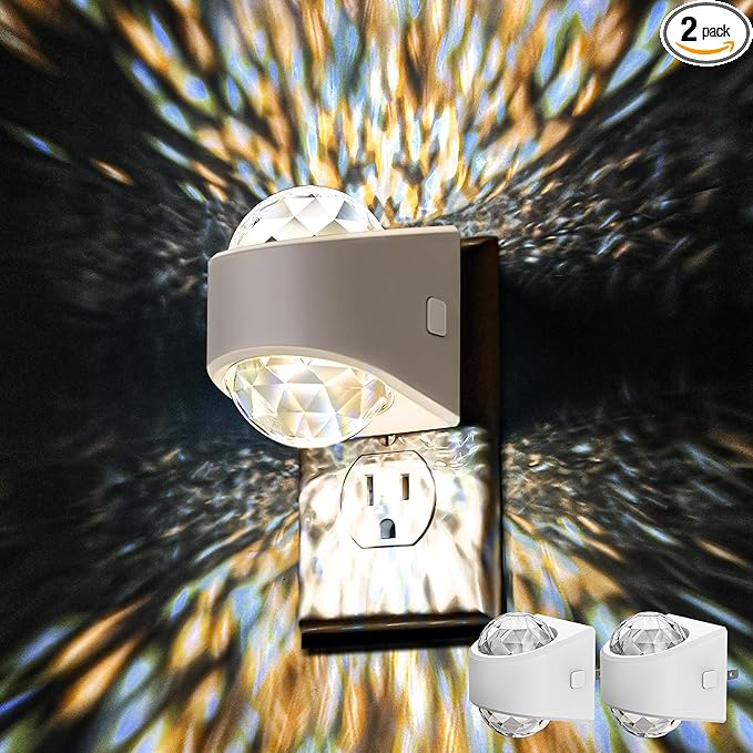 Briignite Night Light Plug into Wall, Color Changing Night Light for Kids, 3CCT Diamond Design Projector Nightlight, Dusk to Dawn Sensor for Nursery Bathroom Bedroom Gaming Room Decor Gift, 2 Pack