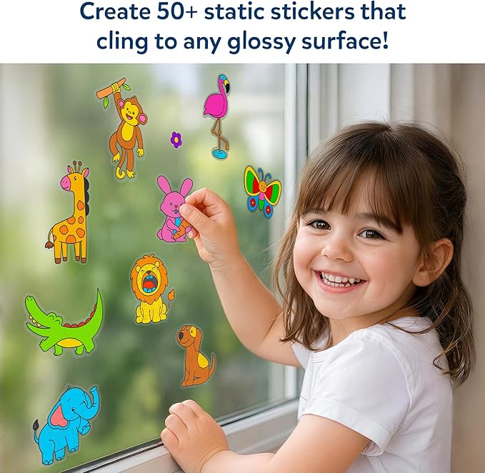 Skillmatics Cling Art – Color Clingz Animals, 50+ Reusable Static Stickers, Mess-Free Fun for Kids, DIY Craft Kits & Supplies, Travel Toys, Creative Gifts for Boys and Girls Ages 3, 4, 5, 6, 7