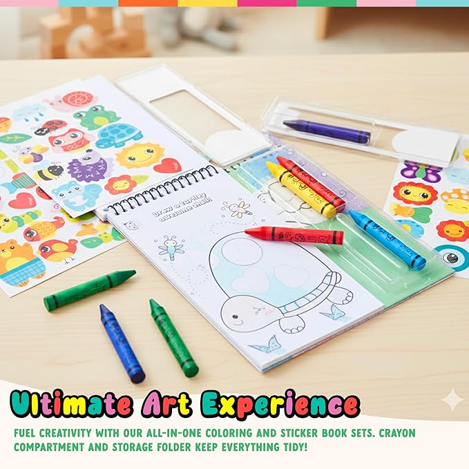 Bright Stripes Art on the Go Nature Theme Travel Kit for Kids Ages 3+ | Mess-Free 50 Pages Coloring & Sticker Activity Set with Crayons & Stencil | Portable Art Set for Toddlers and Preschoolers