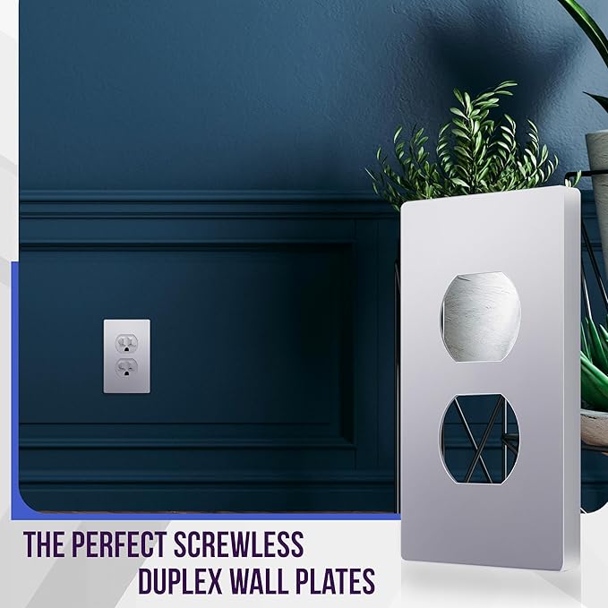 ENERLITES Elite Series Duplex Outlet Receptacle Cover, Screwless Wall Plate, Standard Size, 1-Gang 4.68" x 2.93", Unbreakable Polycarbonate Thermoplastic, UL Listed, SI8821-SV-5PCS, Silver, 5 pack