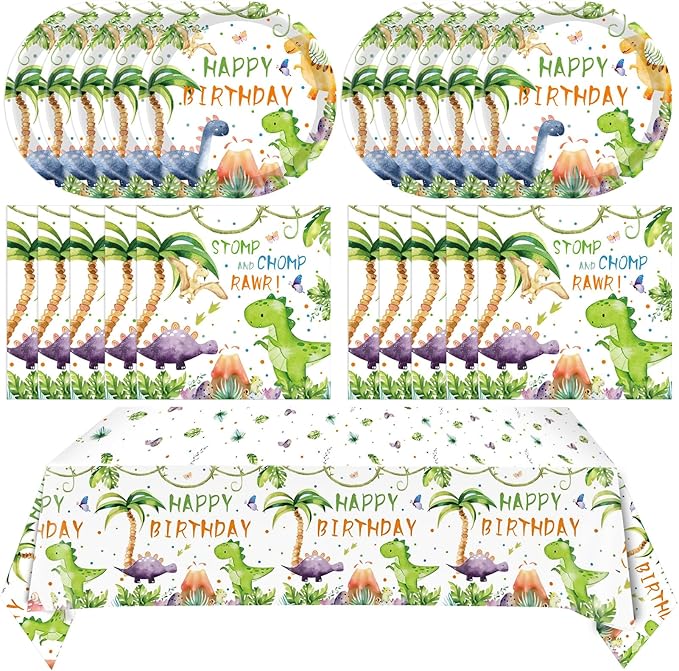 41Pcs Dinosaur Birthday Decorations,Dino Party Supplies Tableware Set for Boys Birthday with Dino Party PaperPlates,Napkins,Tablecloth丨Boys Jurassic Theme Dinosaur Party Decorations Supplies,Serves 20