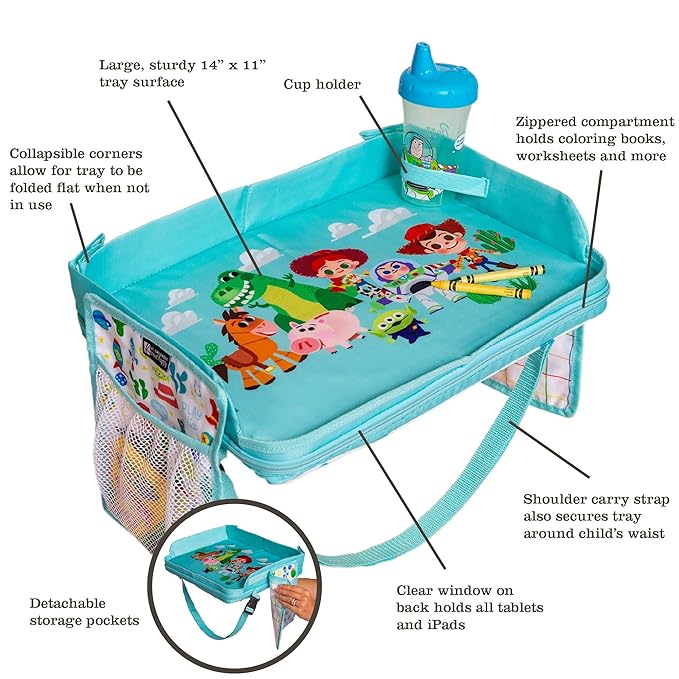 J.L. Childress Disney Baby 3-IN-1 Kids Travel Tray & Tablet Holder - Car Seat Lap Tray Desk for Toddlers, Road Trip Essentials, Car Seat Activity Table, Travel Accessories - Toy Story