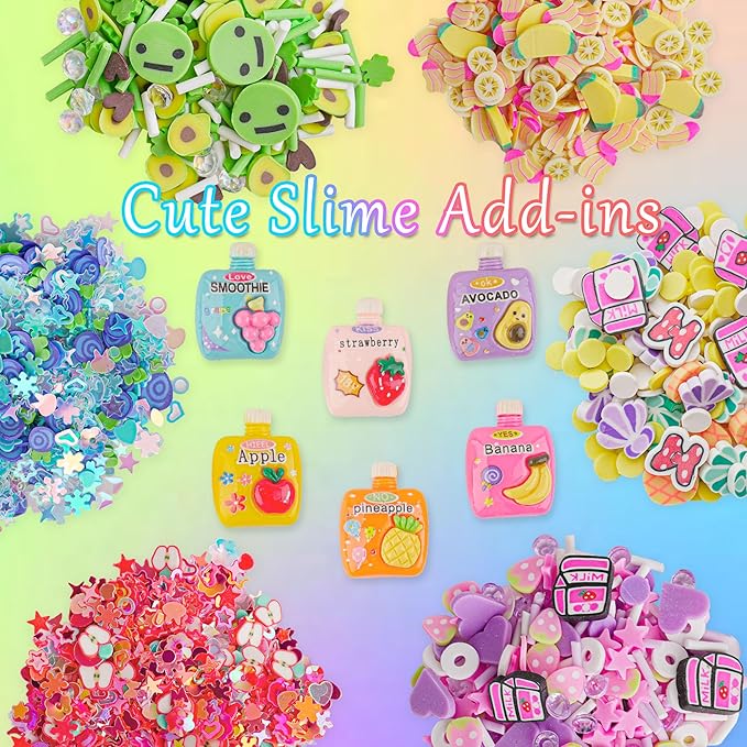 6 Pack Bingsu Crunchy Slime Kit, Rainbow Slime for Kids, with Cute Slime Charms & Add-ins, Slime Party Favors Sensory Toys, Holiday Birthday Easter Hallowmas Christmas Girls Gift & Boys Gift
