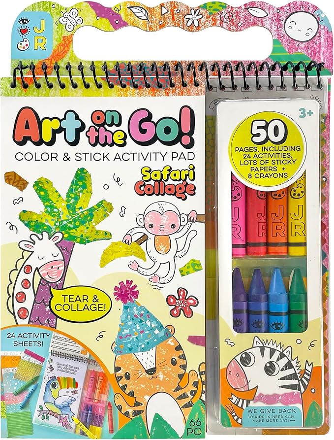 Bright Stripes Art on The Go Collage Fun Jungle Theme Travel Kit for Kids Ages 3+| Mess-Free Activity with Crayons, Stickers & Coloring Book | Tear & Collage | Portable Set for Toddler & Preschooler