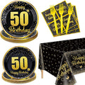 50th Birthday Decorations for Women and Men - 81 Pcs Plates Napkins 50th Tablecloth Forks Set Black and Gold Party Decorations Serve 20