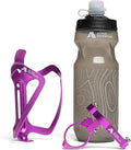 Bike Water Bottle Holder Combo - 20 Oz Squeeze Bottle & Bicycle Mount Cage Rack, No Screws Needed, Durable Alloy - Fits All Handlebar Bikes & MTB Mountain Road - for Adults, Kids (Purple)