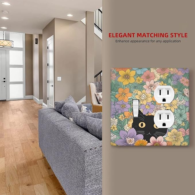 Wallplates Funny Cute Cartoon Cat Floral Colorful Flower 1 Toggle 1 Duplex Switch Plate Electrical Gfci Faceplate Decorative Light Switch Covers For Kids Room Nursery Decor
